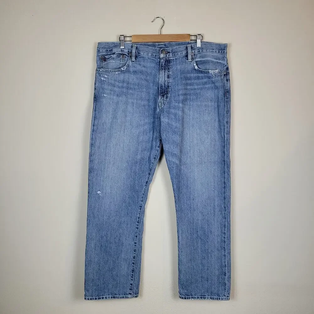 Polo Ralph Lauren Jeans 38x30 Blue Thompson Relaxed Straight Leg‎ Distressed